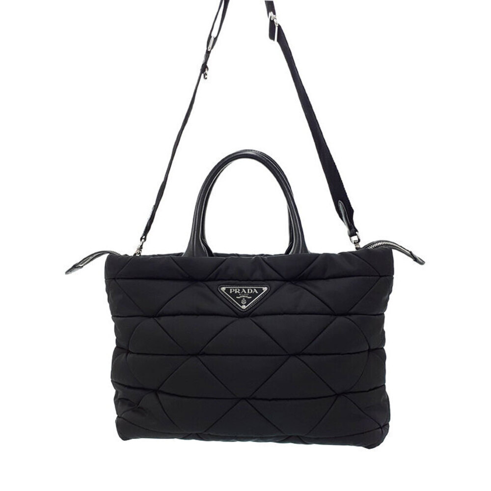 Prada logo Tote bag quilted Padded Bag black ReNylon triangle - Picture 2 of 9